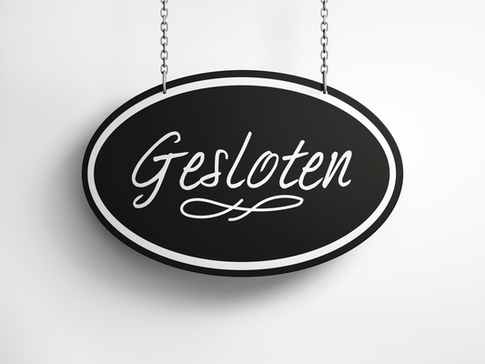 Open/gesloten bordje – Chalk stijl – Ovaal zwart 30×10 cm – krijtbord look met siertekst