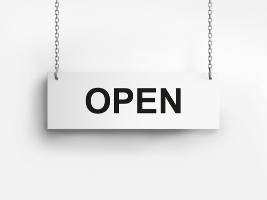 Open/gesloten bordje – Rechthoek wit 30×10 cm – strak design met zwarte tekst