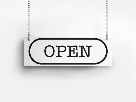 Open/gesloten bordje – Rechthoek wit 30×10 cm – met ovale rand en zwarte tekst