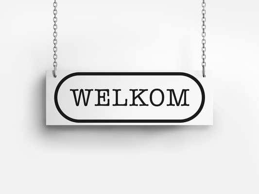 Welkom/gesloten bordje – Rechthoek wit 30×10 cm – met ovale rand en zwarte tekst