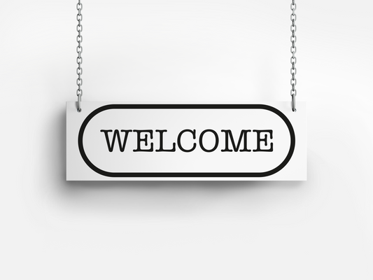 Welcome/Closed bordje – Rechthoek wit 30×10 cm – met ovale rand en zwarte tekst