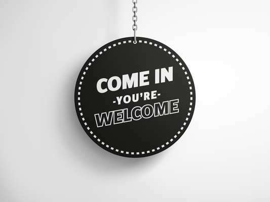 Welcome/Closed bordje – Rond zwart kunststof Ø20 cm – Witte tekst